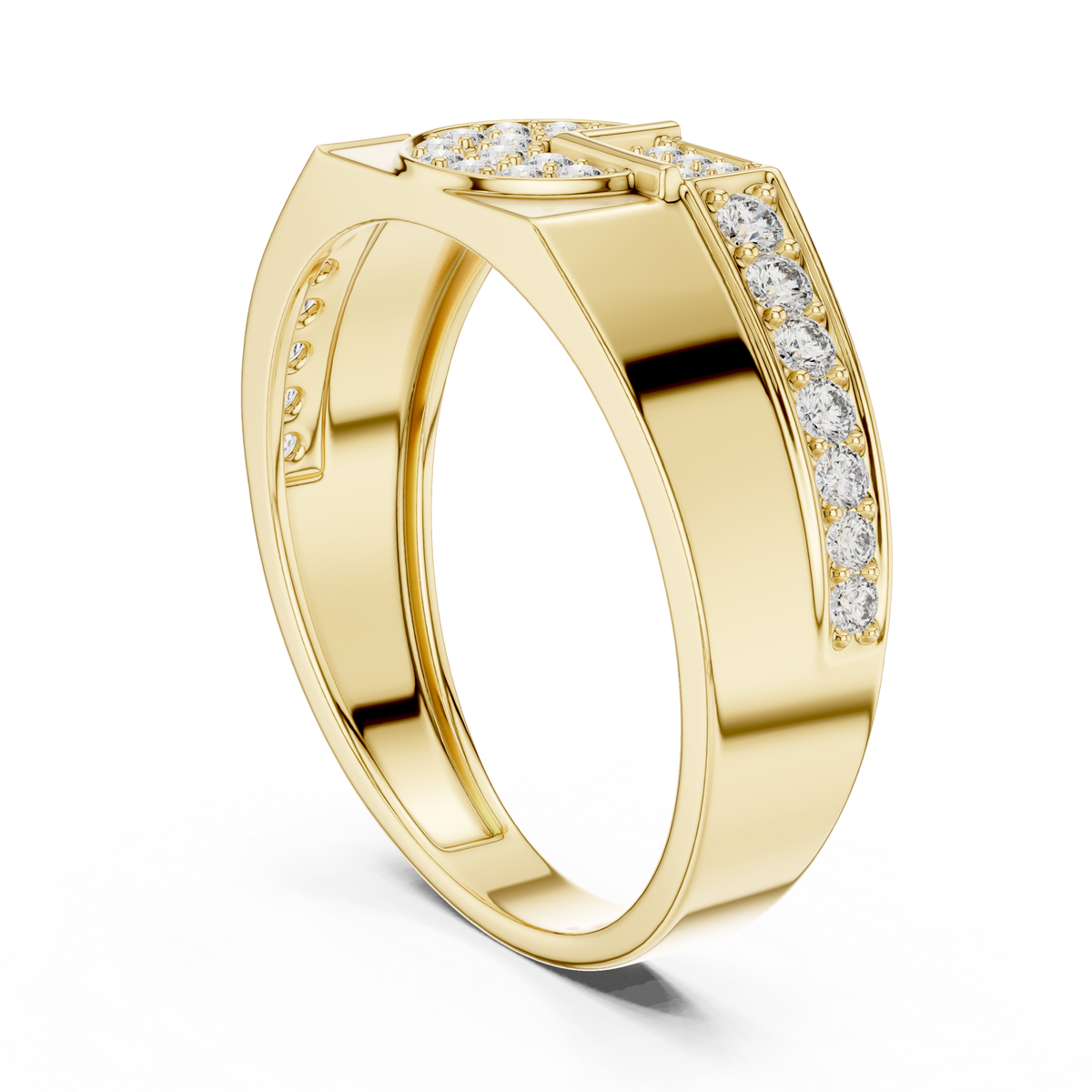 Round Cut Lab Grown Diamond Men's Split Circle Medallion Statement Band - View 7