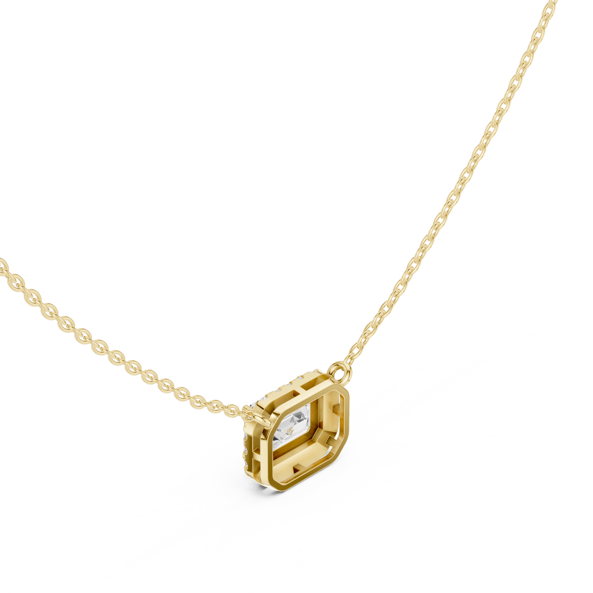 Emerald Cut Halo Pendant with Round Moissanite Diamonds - View 7