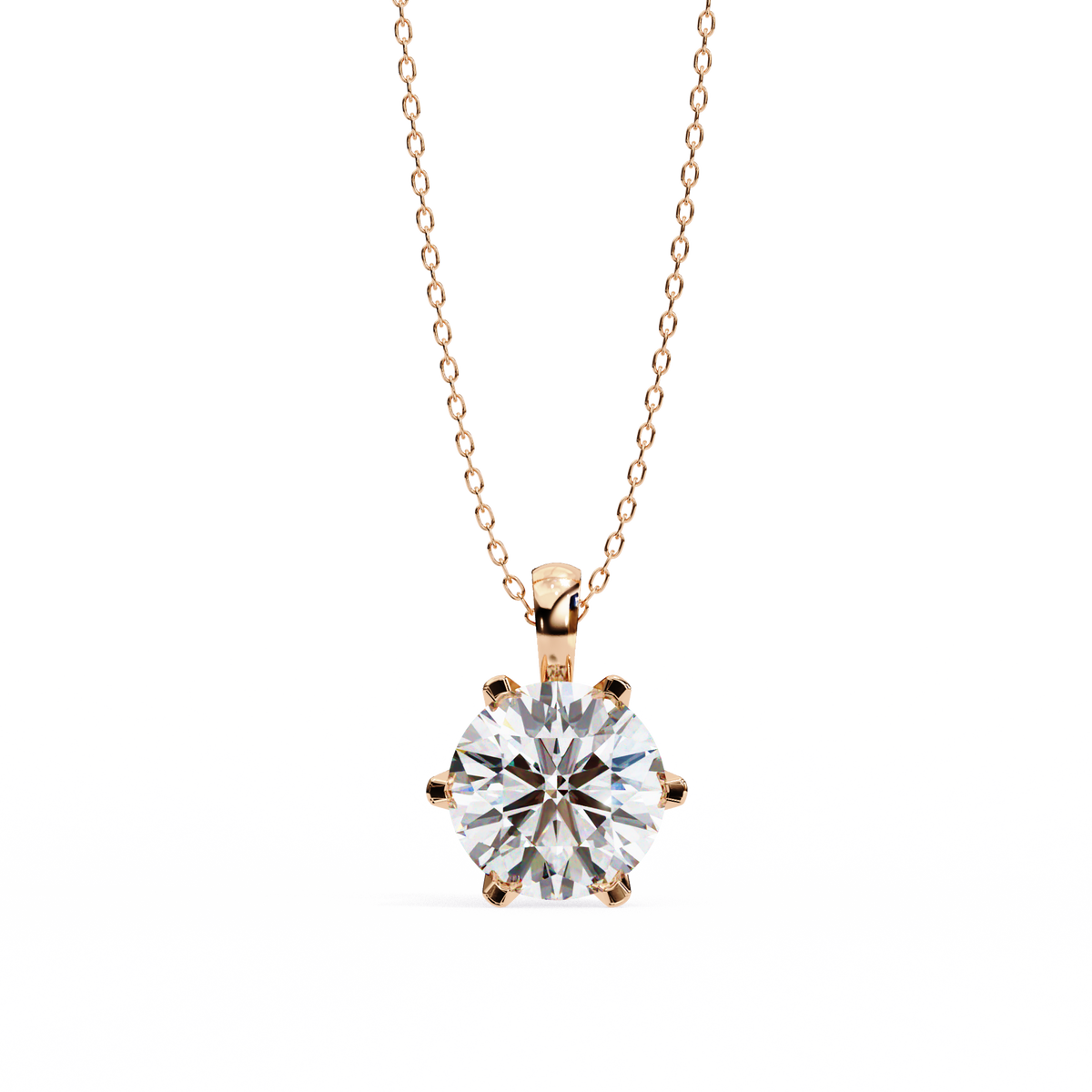 Round Lab Grown Diamond Solitaire Pendant with Six Prong Setting - View 3