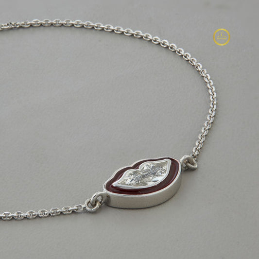 Antique Cut Lab Diamond Red Enamel Slice Delicate Chain Bracelet - View 2