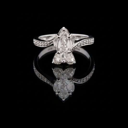 Antique Cut With Round Lab Diamond Side Engagement Ring