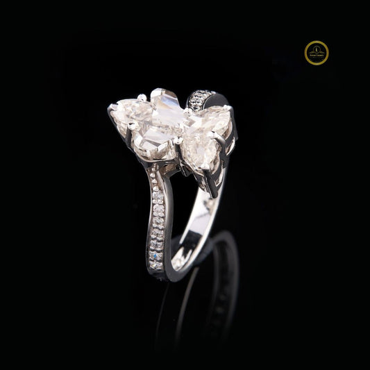 Antique Cut With Round Lab Diamond Side Engagement Ring - View 2