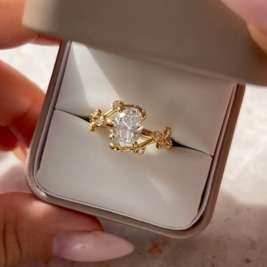 Nature Inspired Oval Cut Lab Diamond Vine Engagement Ring - View 2