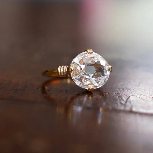 Round Rose Cut Moissanite Diamond Solitaire Engagement Ring - View 2