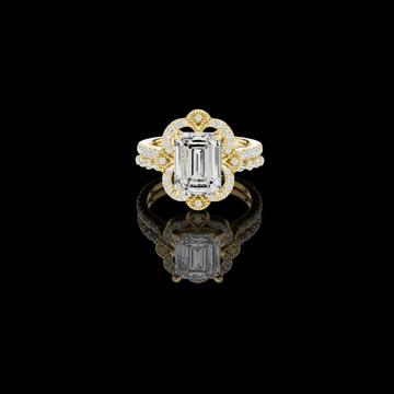 Vintage Inspired Emerald Cut Lab Diamond Ring Scalloped Halo