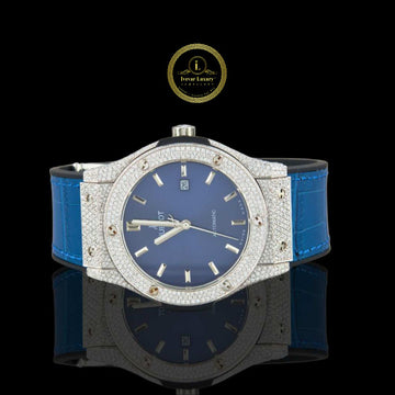 Daring & Refined - Custom Moissanite Diamond Watch with Contrast Blue Rubber Strap