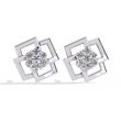 Geometric Square Motif Round Moissanite Diamond Earrings with Brilliant Center Cluster Design - View 3