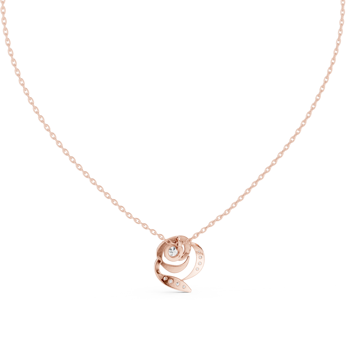 Abstract Swirl Petal Layering Pendant with Round Lab Grown Diamond - View 11