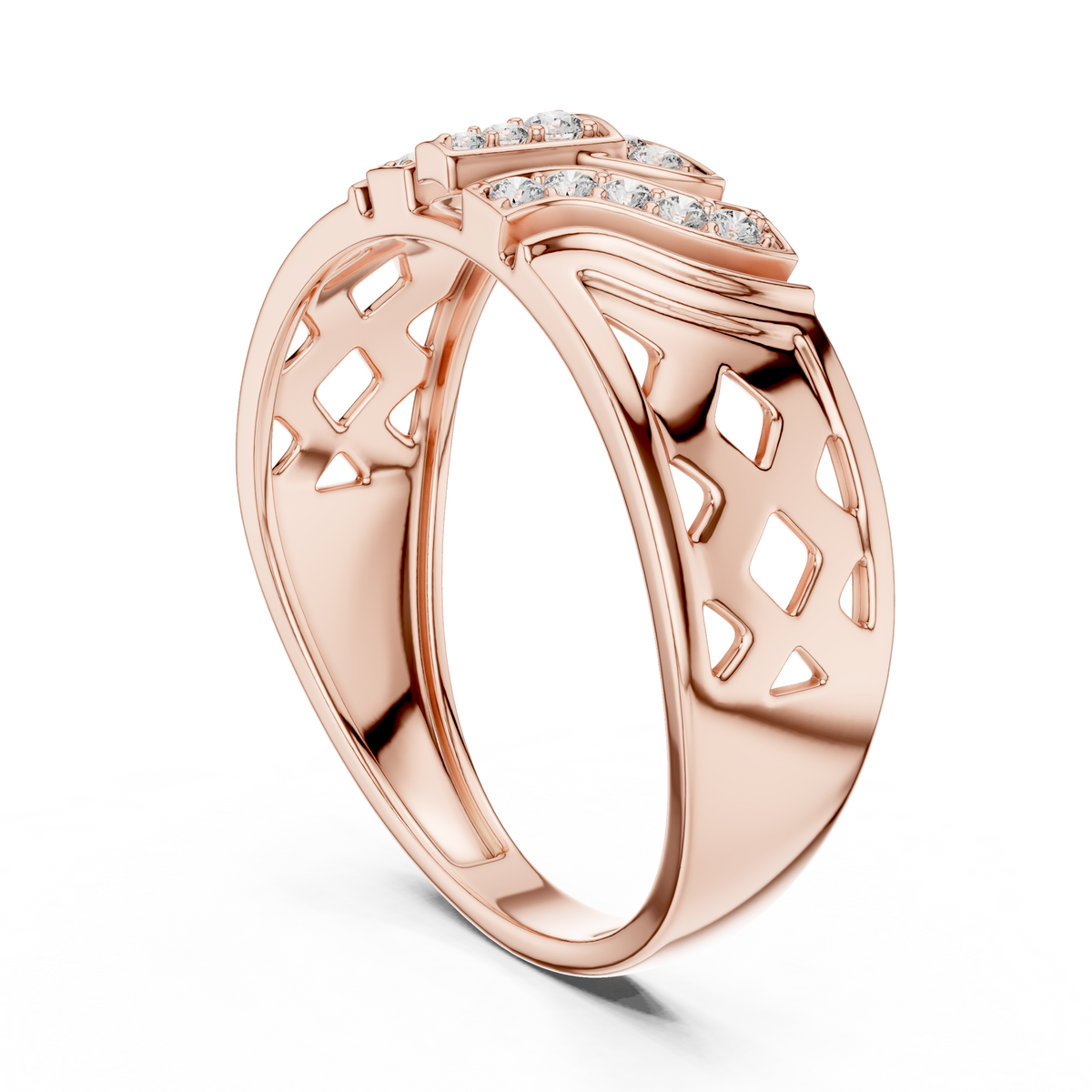 Round Cut Lab Grown Diamond Men's T Shield Pave Openwork Gold Ring - View 8