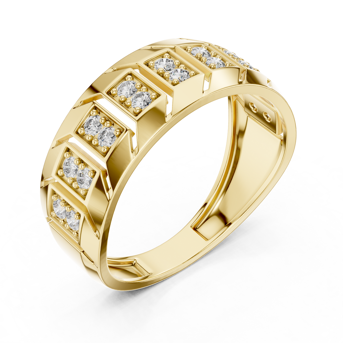 Round Cut Lab Grown Diamond Men's Chevron Edge Geometric Statement Ring - View 4