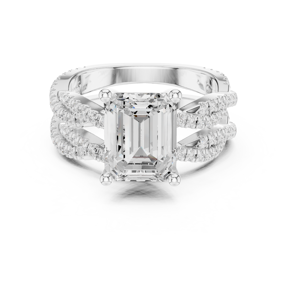 Emerald Cut Lab Grown Diamond Women's Crisscross Split Band Gold Ring - View 3