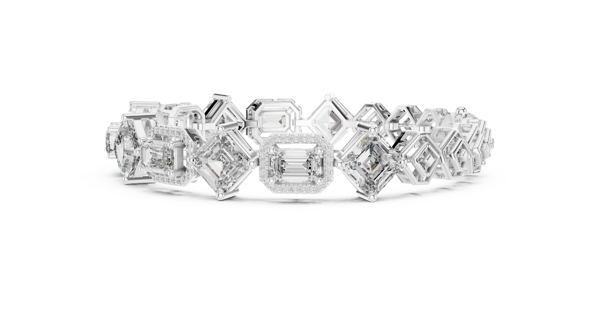 Emerald And Asscher Cut Halo Lab Diamond Tennis Bracelet - View 6