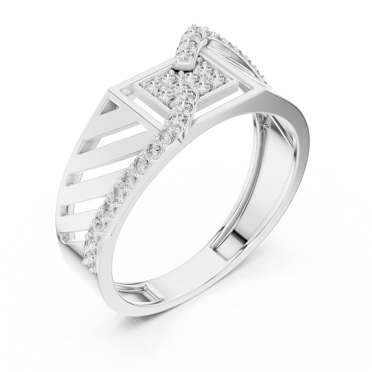 Round Cut Moissanite Diamond Men's Geometric Asymmetric Diagonal Pave Wedding Ring - View 6