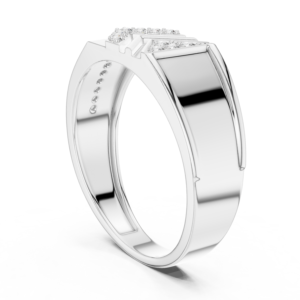 Round Cut Lab Grown Diamond Men's Geometric Angular Cutout Statement Band - View 9