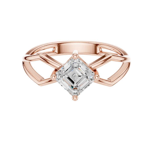 Asscher Cut Moissanite Diamond Solitaire Ring Open Split Shank - View 2