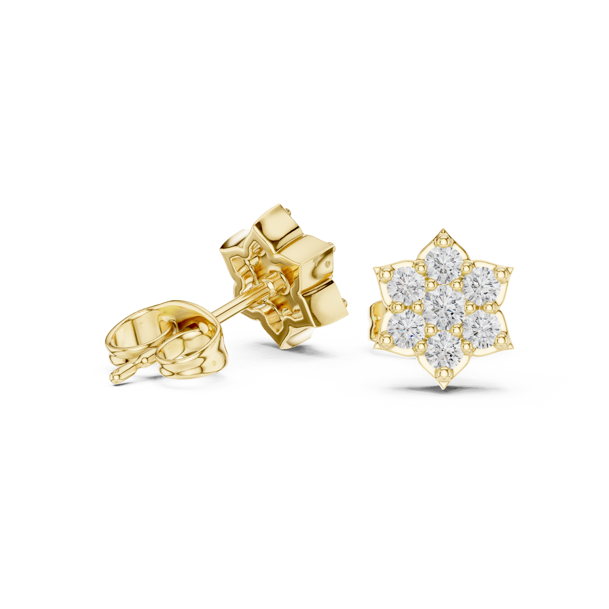 Starpetal Radiance Round Lab Diamond Cluster Earrings with Sculpted Floral Points - View 7