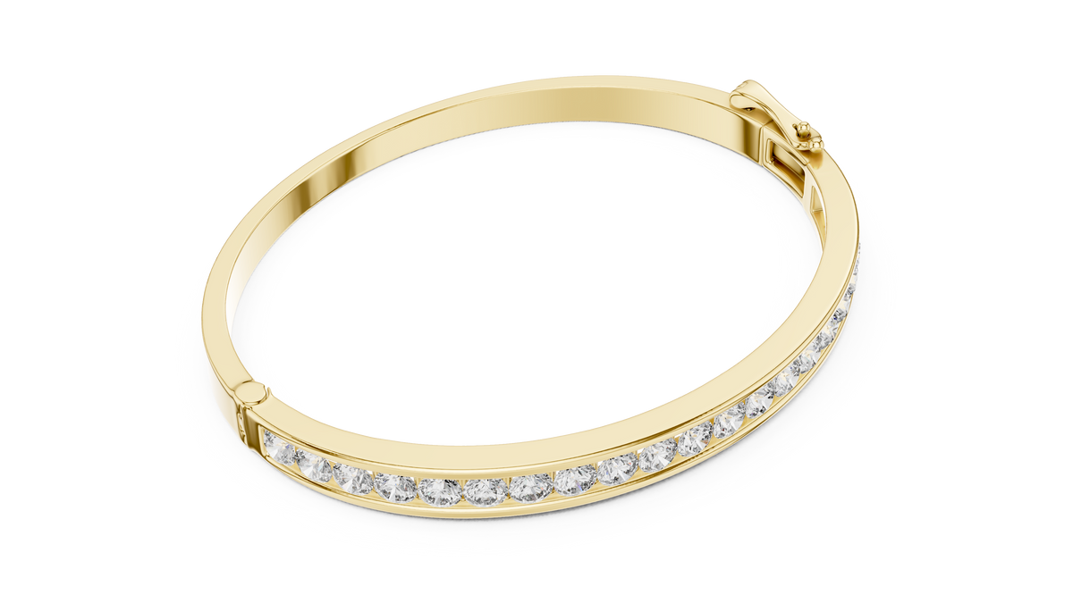 Round Cut Moissanite Diamond Hinged Bangle with Channel Setting - View 7