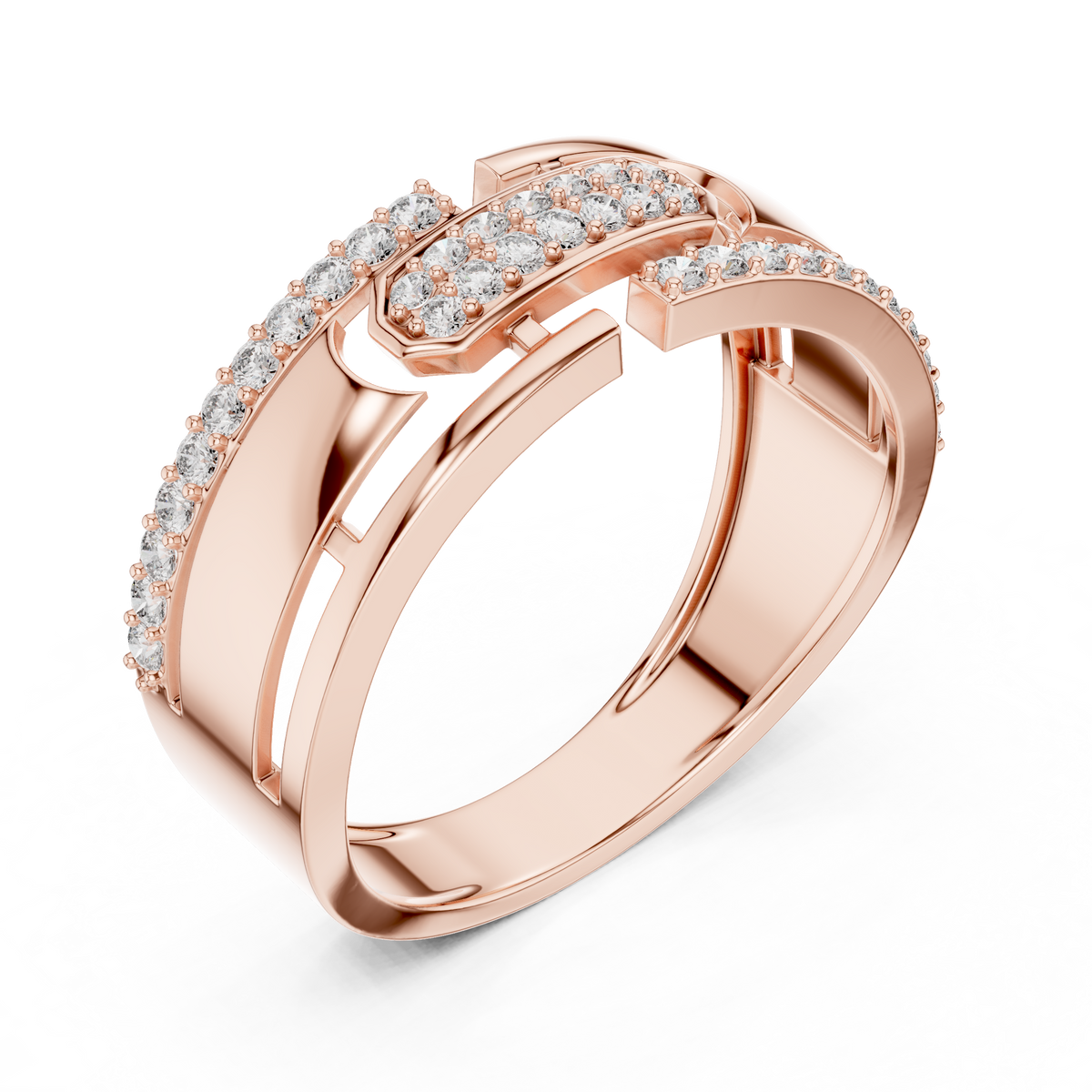 Round Cut Moissanite Diamond Men's Center Plate Pave Gold Statement Band - View 5