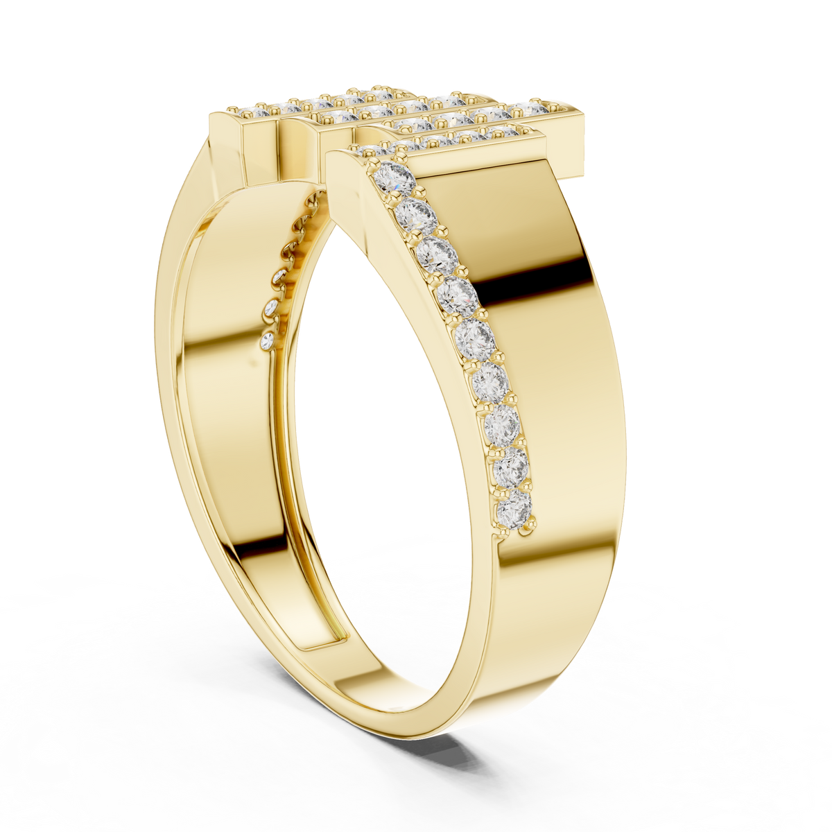 Round Cut Lab Grown Diamond Men's Architectural Equalizer Pave Statement Ring - View 7