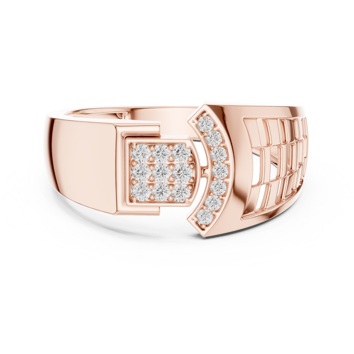 Round Cut Lab Grown Diamond Men's Square Cluster & Curved Arc Ring - View 2
