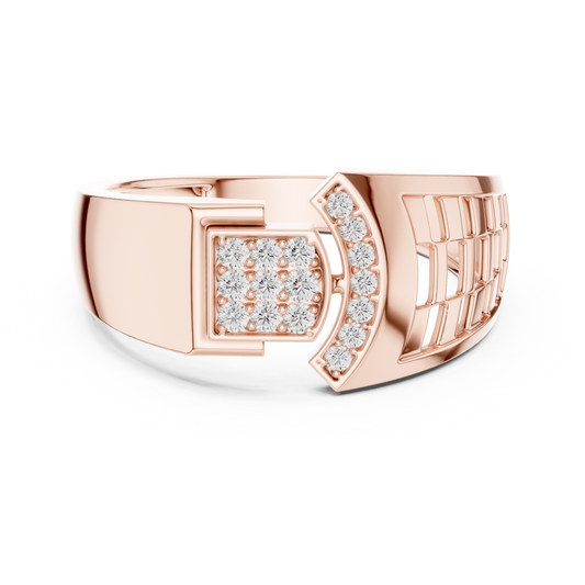 Round Cut Moissanite Diamond Men's Square Cluster & Curved Arc Ring - View 2