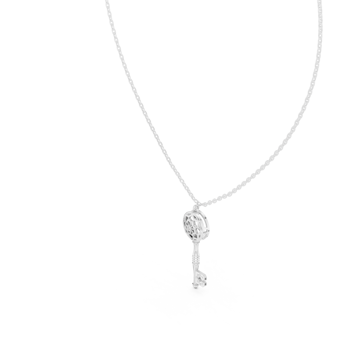 Intricate Filigree Key Solitaire Pendant With Round Moissanite Diamond - View 6