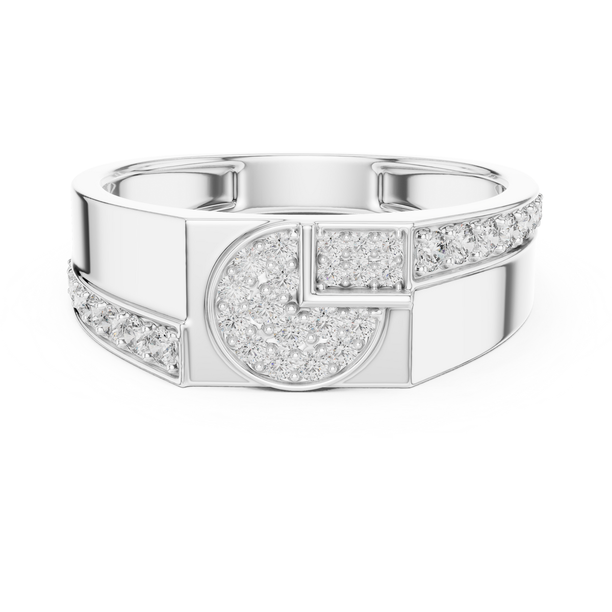 Round Cut Moissanite Diamond Men's Split Circle Medallion Statement Band - View 3