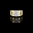 Round Cut Lab Grown Diamond Men's Large Solitaire Gold Signet Ring