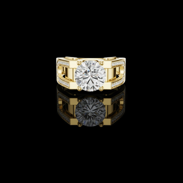 Round Cut Moissanite Diamond Men's Large Solitaire Gold Signet Ring
