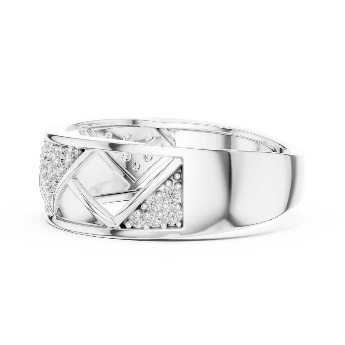 Round Cut Moissanite Diamond Men's Triangular Pave Pattern Statement Ring - View 12