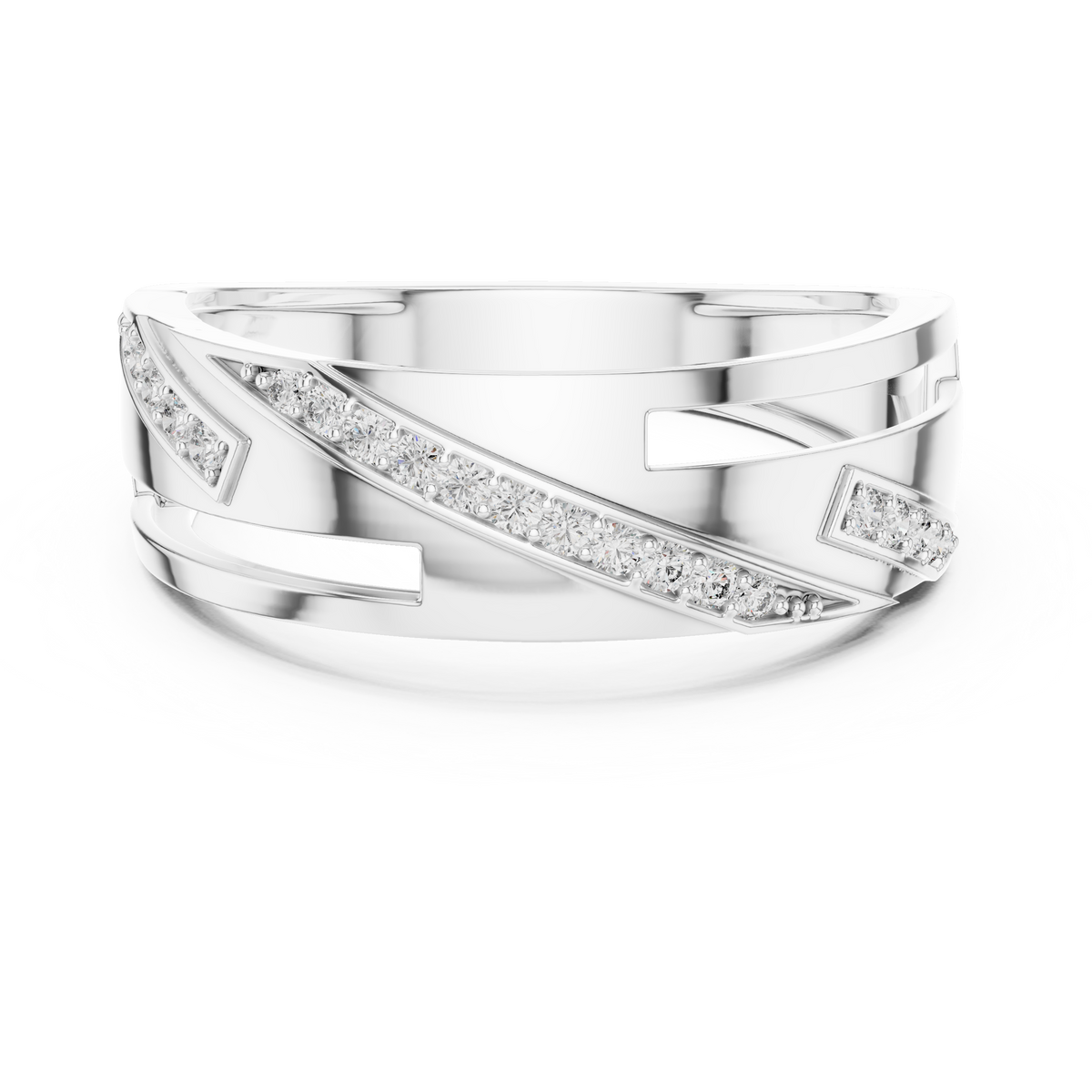 Round Cut Moissanite Diamond Men's Unique Architectural Bypass Engagement Ring - View 3