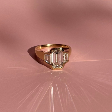 Emerald Cut Lab Diamond Three Stone Ring With Wide Band