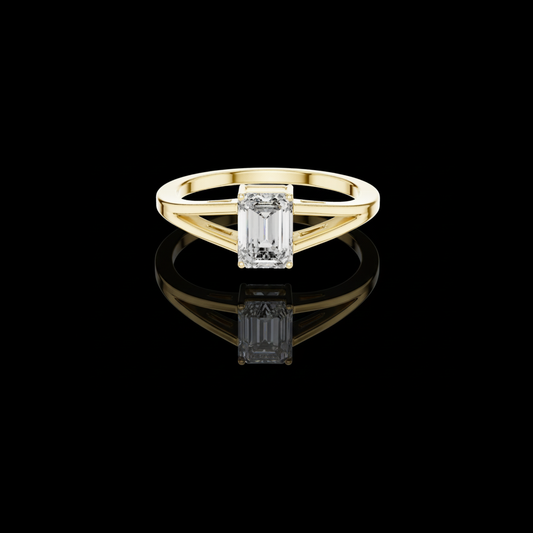 Emerald Cut Lab Diamond Split Shank Solitaire Ring