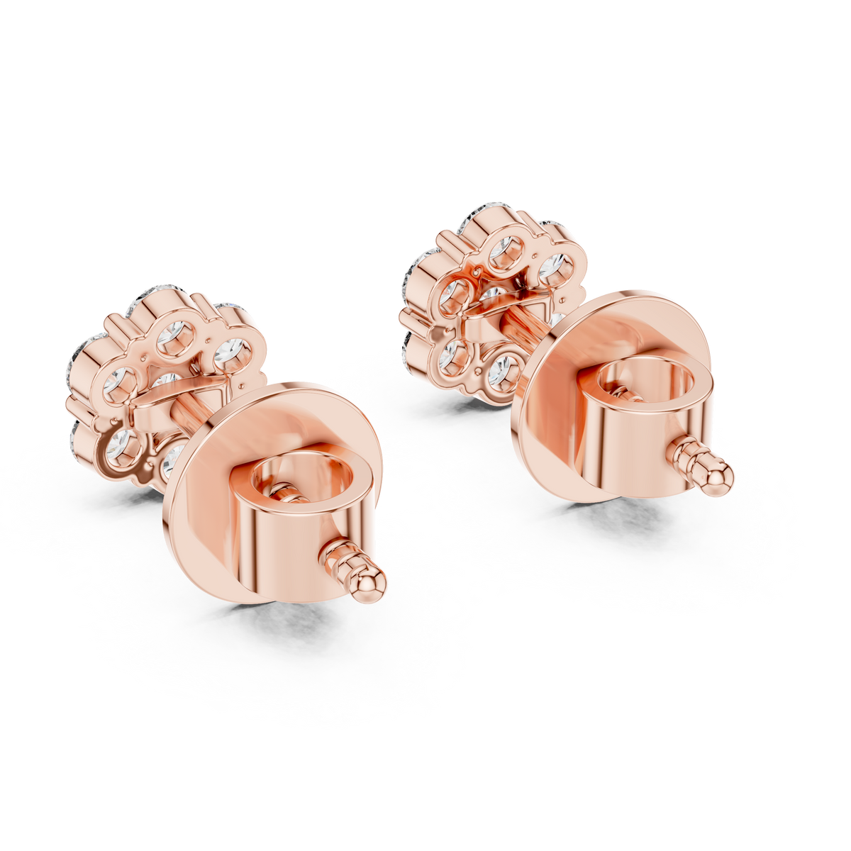 Noble Floral Cluster Round Cut Lab Diamond Stud Earrings - View 8