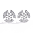 Crescent Round Lab Diamond Studs Accented With Multi Petal Floral Diamond Design - View 3
