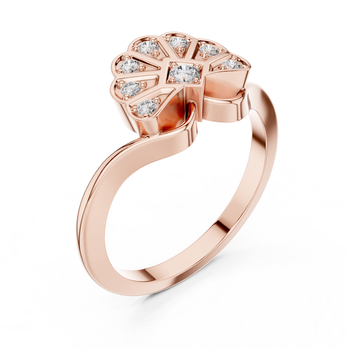 Art Deco Fan Moissanite Diamond Ring with Bezel Set Round Diamonds - View 7