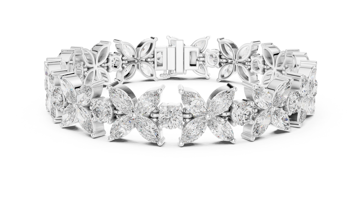 Marquise & Round Cut Moissanite Diamond Floral Link Bracelet For Her - View 3