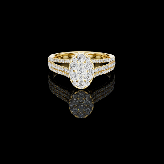 Triple Row Round Cut Lab Diamond With Cluster Engagement Ring