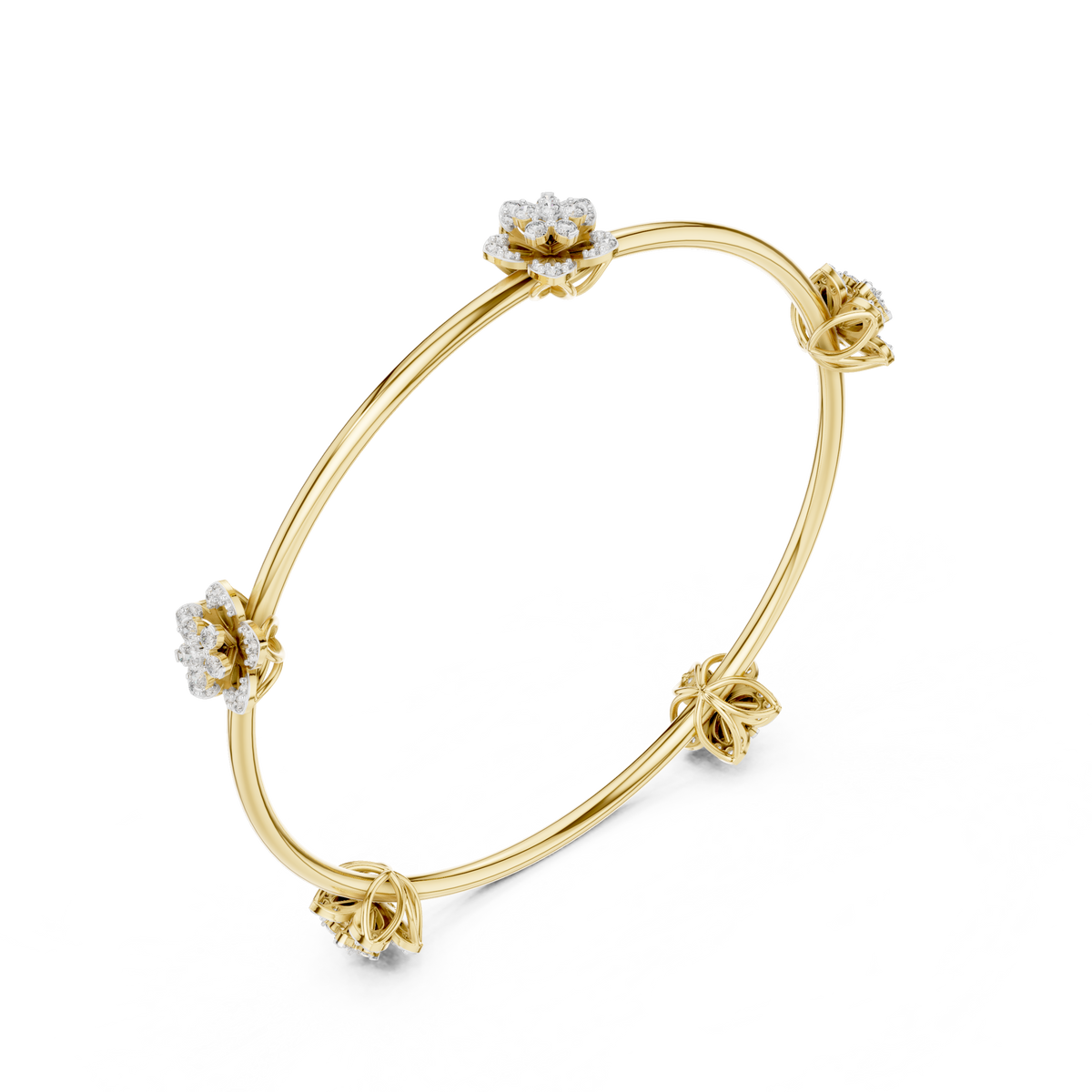 Floral Round Lab Diamond Open Cuff Bangle Bracelet for Women - View 4