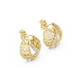 Artisan Filigree Wave Round Moissanite Diamond Stud Earrings with Curved Pave Accent - View 4