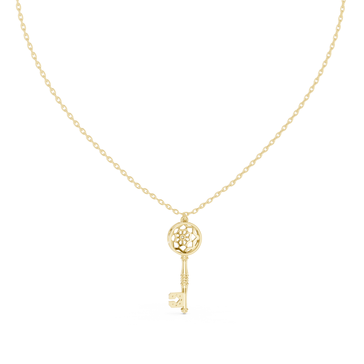 Intricate Filigree Key Solitaire Pendant With Round Moissanite Diamond - View 10