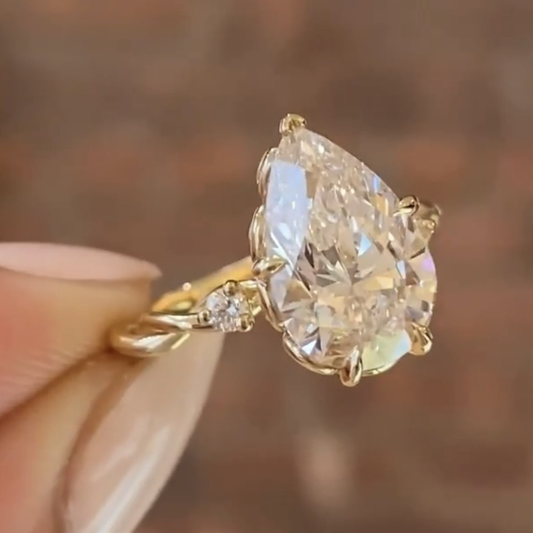Pear Solitaire Lab Diamond Engagement Ring With Twisted Band - View 2