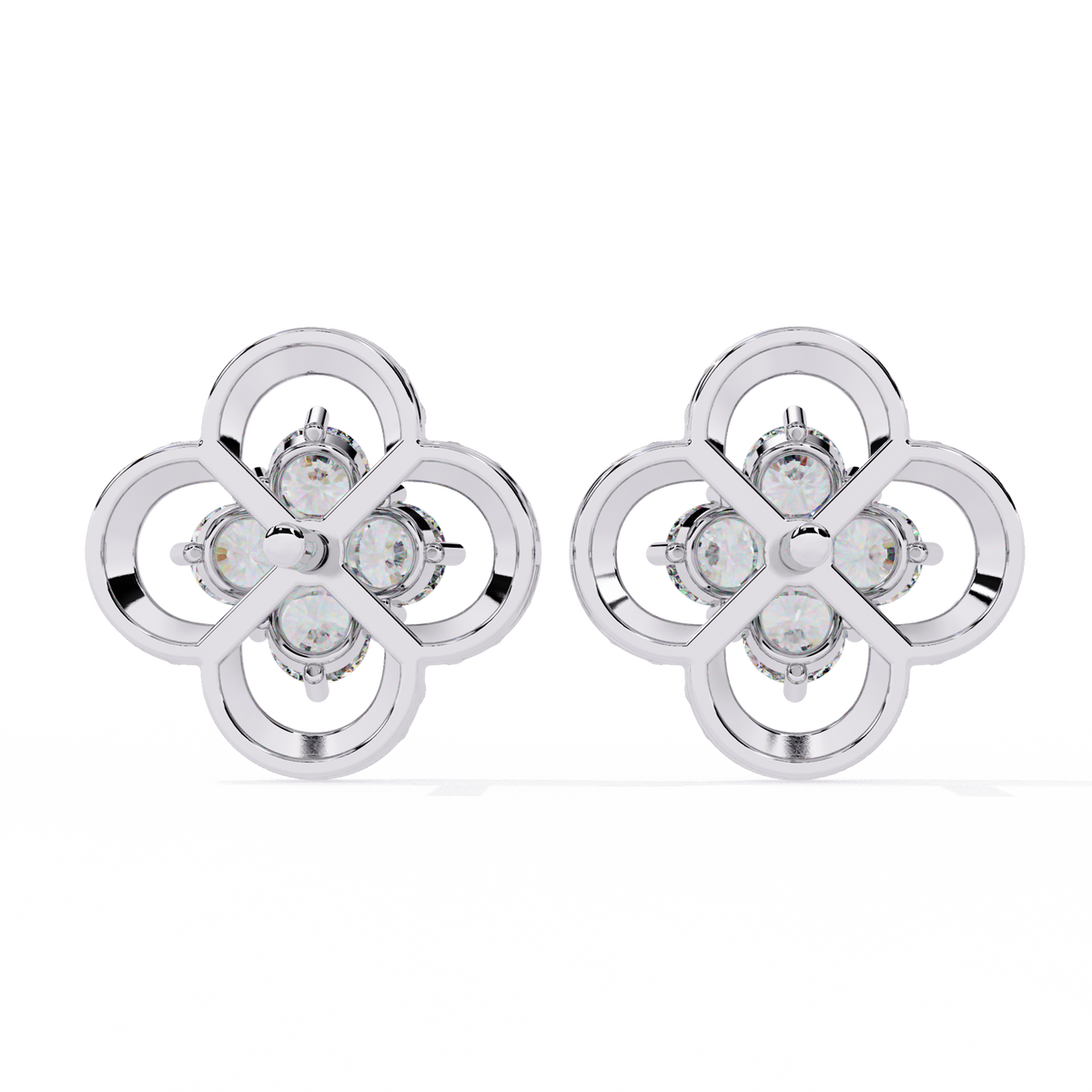 Luxury Floral Motif Stud Earrings with Sparkling Lab Diamond Inspired Cluster Centerpiece - View 9