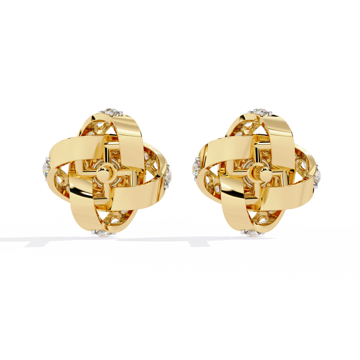 Intricate Floral Swirl Round Cut Lab Diamond Stud Earrings in Luxurious Gold Setting - View 8