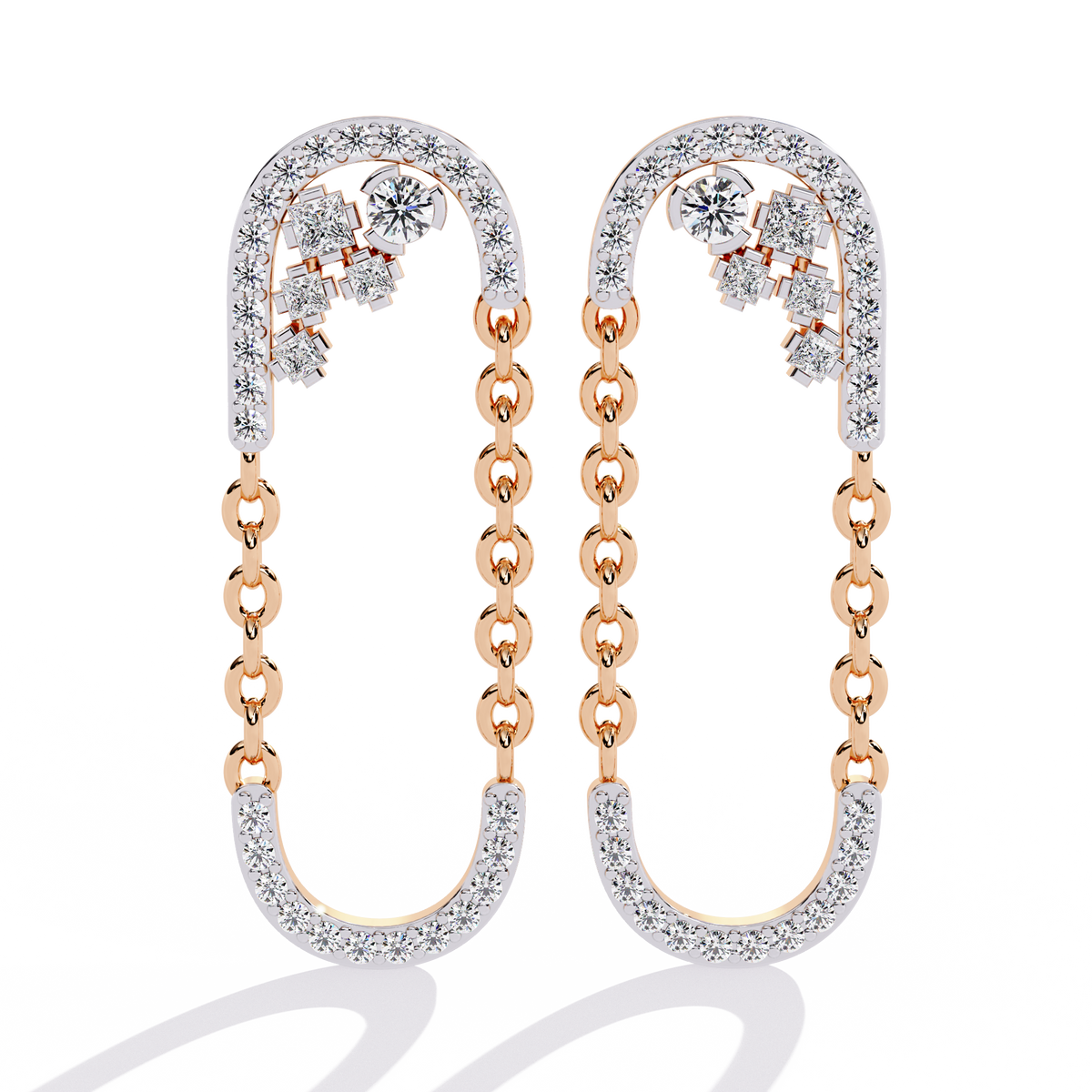 Luxury Lab Grown Diamond Chain Loop Earrings with Dazzling Pave and Cluster Sparkle Accents - View 2