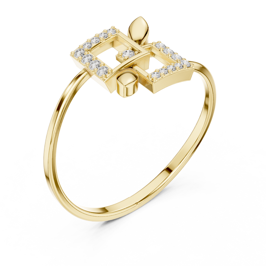 Double Square Leaf Inspired Halo Moissanite Diamond Ring - View 2