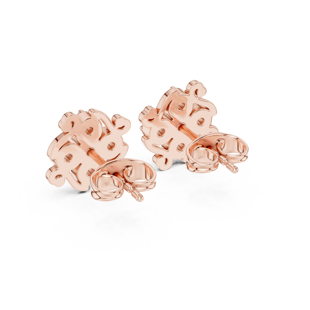 Ornamental Floral Cluster Moissanite Diamond Stud Earrings With Spiral Ribbon Whirl - View 11