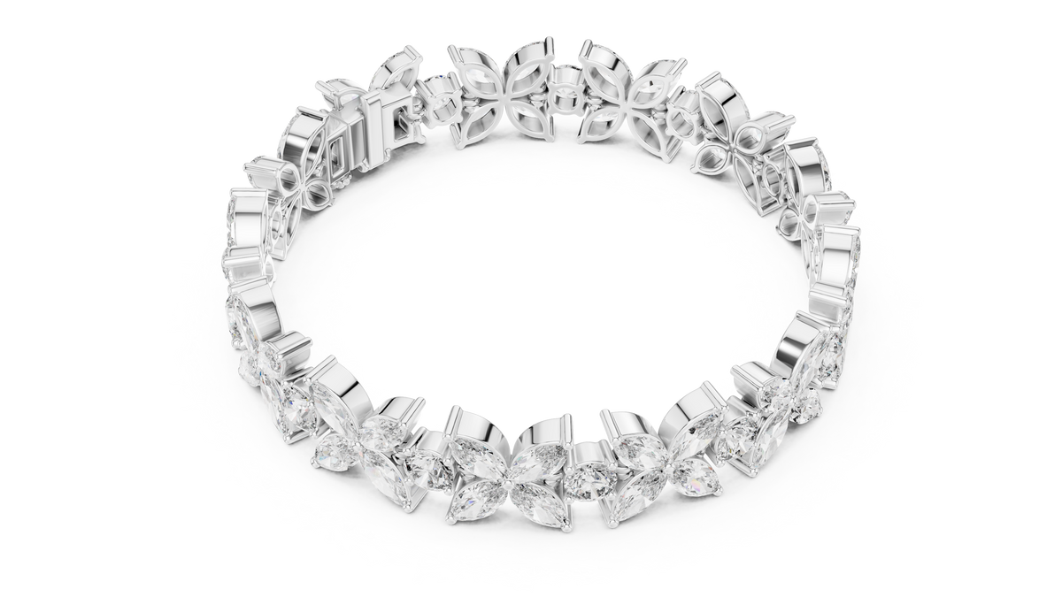 Marquise & Round Cut Moissanite Diamond Floral Link Bracelet For Her - View 9