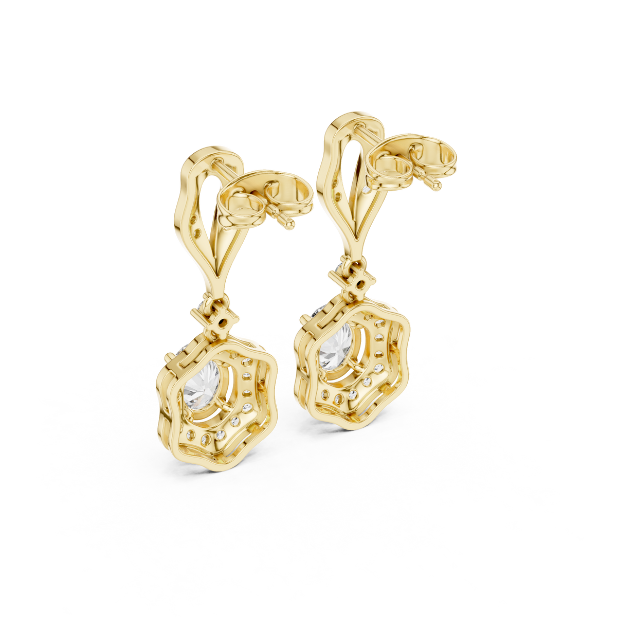 Vintage Art Deco Drop Lab Grown Diamond Hexagonal Halo Earrings - View 12