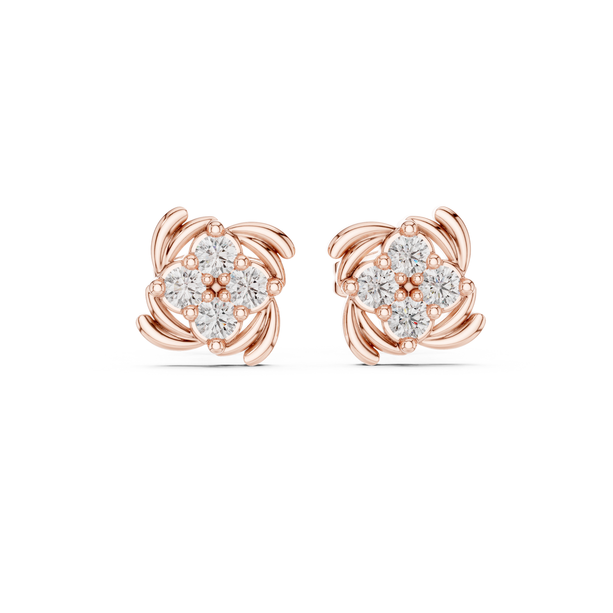 Floral Inspired Moissanite Diamond Stud Earrings with Brilliant Round Cut For Daily Wear - View 2
